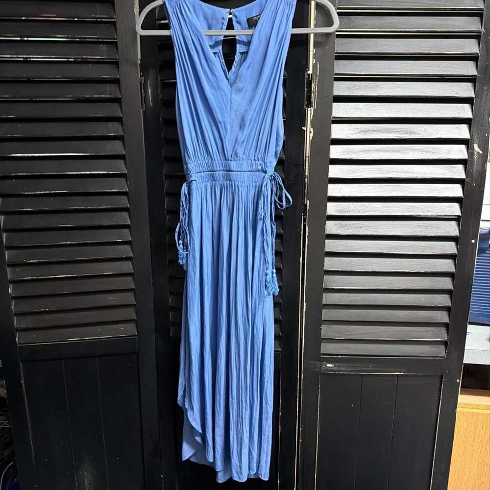 Tahari Blue Sleeveless Maxi Dress with Tie Waist